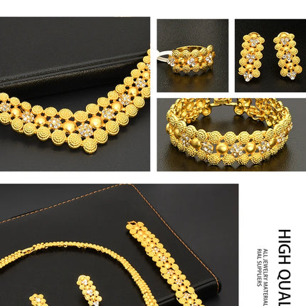 XUHUANG Dubai 2024 Gold Color Necklace Bracelet Jewelry Set For Women Ethiopian Arabic Charm Necklace Choker Set Wedding Gifts