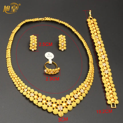 XUHUANG Dubai 2024 Gold Color Necklace Bracelet Jewelry Set For Women Ethiopian Arabic Charm Necklace Choker Set Wedding Gifts