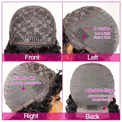 30 inch Water Wave Human Hair Wigs With Bangs Glueless Fringe Wig Kinky Curly Bob Wig with Bangs Full Machine Made Wig 180%