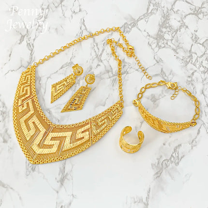 Original 4Pcs Golden Jewellery Sets 18K Gold Plated Jewelry Set Necklace Earring Bracelet Ring Italian Wedding Party Gifts