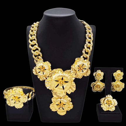 Big Style Flower Women Jewelries Set Factory Necklace Earrings Bangle Ring Wedding