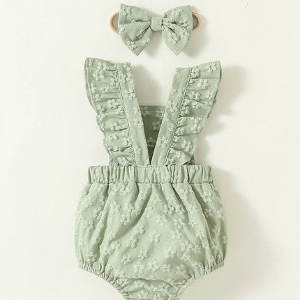 Baby Girls Summer Sleeveless Print Floral Cute Newborn-9M Triangle Jumpsuit For Outdoor Vacation Wear +Headband