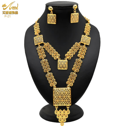 ANIID Indian 24K Gold Color Necklace Set Nigerian Party Bridal Wedding Ethiopian Luxury Dubai Jewelry Wholesale 2024 New Gifts
