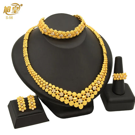 XUHUANG Dubai 2024 Gold Color Necklace Bracelet Jewelry Set For Women Ethiopian Arabic Charm Necklace Choker Set Wedding Gifts