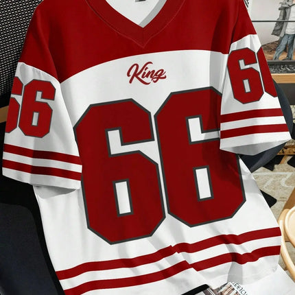 2025 summer new V-neck men's casual T-shirt Chicago letter-printed polyester pullover summer daily outdoor street wear clothes