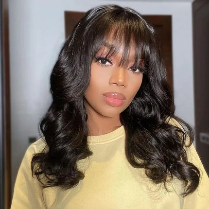 100% Human Hair Wigs With Bangs Body Wave Wig With Bangs Fringe Wigs Full Machine Made Wig 12A Brazilian Natural Remy Human Hair
