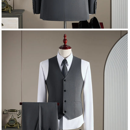 15% high-end wool suit for men, fashionable and stylish wedding, British-style business casual gray-blue suit three-piece set