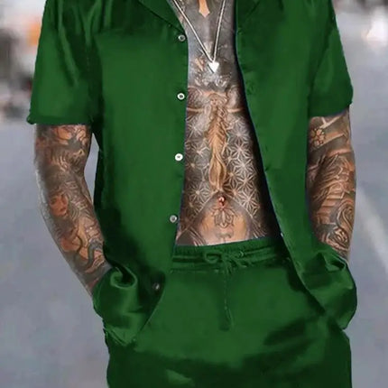 Hawaiian Vacation men's Fashion set, 3D flip-top Printed short-sleeved shirt, Casual Beach Capre Set