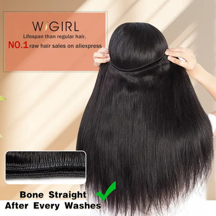 WIGIRL Burmese Bone Straight Human Hair 30 32 Inch Straight Raw Hair Bundles 100% Unprocessed Double Weft Hair Extensions Weave