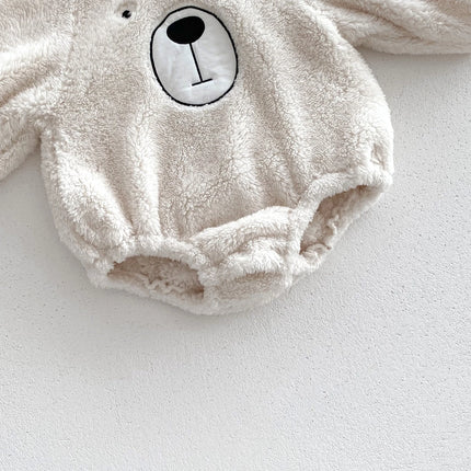 Baby Hooded Romper Bear Ears Cute Plush Baby Clothes Winter 0-2 Years Old Korean version Baby Clothes Baby Romper