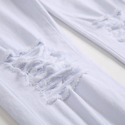 Denim Pencil Ankle Length Pants Men Jean Ripped Washed Zipper Fly Hole Jeans Skinny Solid Pockets High Street Distressed