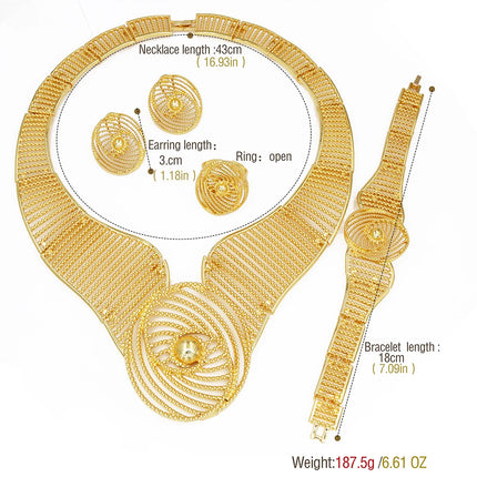 Africal Gold Color Big Jewelry Set Hollow Out Design Necklace Bracelet Earring Ring For Women Bridal Wedding Jewellery Gift