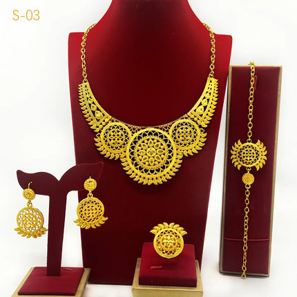 Brazilian 24K Gold Color Jewelry Sets For Women Wedding Dubai Necklace Earrings Nigerian Indian Bridal Set Party Gifts Wholesale
