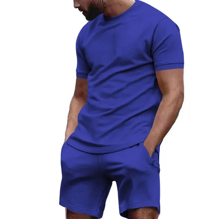 Summer Leisure Fitness Suit Crew-neck T Men Breathable Large Size Sports Short Sleeve Shirt Shorts Suit Men