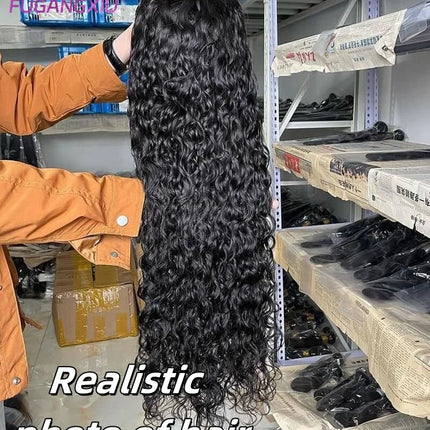 Water Wave Human Hair Wigs With Bangs For Women Full Machine Made 30 Inches Deep Curly Fringe Wig Glueless Wigs Natual Color