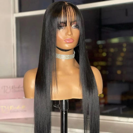 Silkwave Bone Straight Human Hair With Bangs 3x1 Lace Middle Part Wigs For Black Women Brazilian 30 32 Inch Cheap Glueless Wig