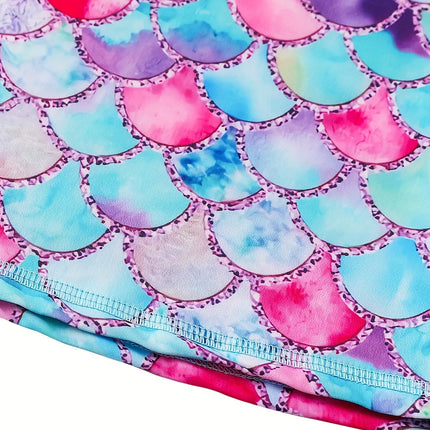 2-Piece Swimsuit Long-Sleeved Swimwear Kids Girl Crew Neck Scale Print Tops & Ruffle Detail Bikini Cut Briefs Swimming Suit 2025