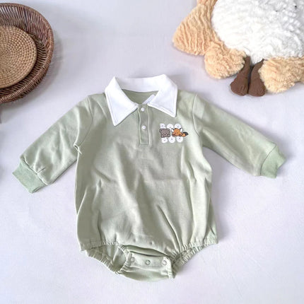 New Arrival Baby Boys Long Sleeve Cartoon Romper Turn-Down Collar  Infant Kids Jumpsuits Toddler Bodysuits Pure Cotton 0-3Y