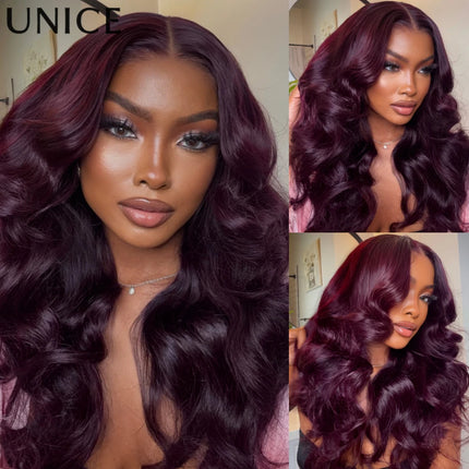 UNICE Black Cherry Colored Human Hair Wigs 7x5 & 13x4 Pre Cut Pre Bleached Glueless Wig Human hair Ready To Wear 150% Density