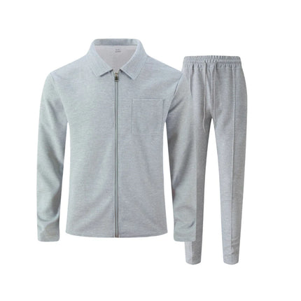 Men's Business Casual Two-Piece Set Spring Autumn Waffle Zippered Shirt Coat And Trousers Trendy Fashionable Outfit