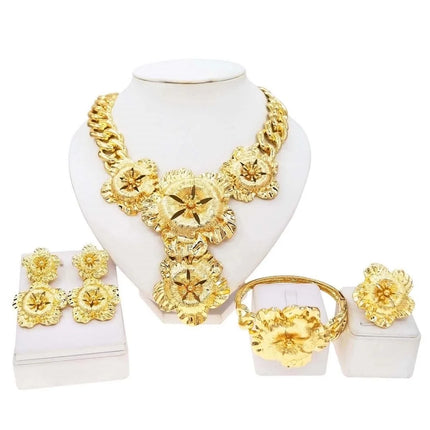 Big Style Flower Women Jewelries Set Factory Necklace Earrings Bangle Ring Wedding