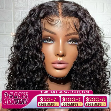 Short Curly Bob Lace Front Human Hair Wigs PrePluck With Baby Hair Brazilian Deep Wave Frontal Wig For Women Water Wave Lace Wig