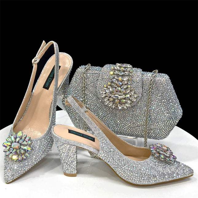doershow beautiful Italian Shoes And Bag Sets For Evening Party With Stones Italian Leather Handbags Match Bags! HDF1-30