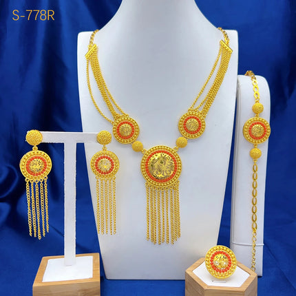 ANIID Dubai 24K Gold Color Long Jewelry Sets Wedding African Necklace Earrings For Women Nigerian Indian Bridal Set Party Gifts