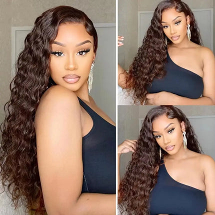 4# Human Hair Bundles Water Curly Human Hair Weave 1 3 4 Bundles Deal Remy Hair Extension for Black Women Chocolate Brown Color