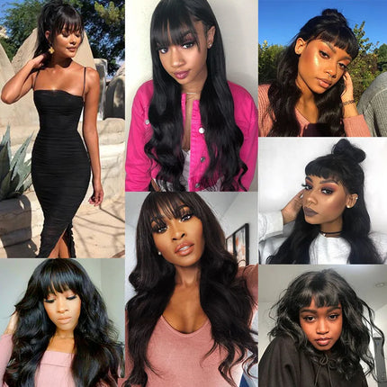100% Human Hair Wigs With Bangs Body Wave Wig With Bangs Fringe Wigs Full Machine Made Wig 12A Brazilian Natural Remy Human Hair