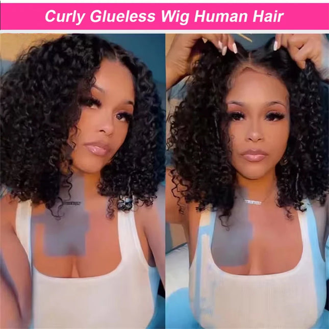 Short Kinky Curly 13x4 Glueless Wigs Lace Front Wig Human Hair Wear And Go Brazilian Remy Wigs Natural Black 4x4 Lace Closure