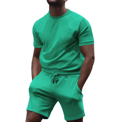 Summer Leisure Fitness Suit Crew-neck T Men Breathable Large Size Sports Short Sleeve Shirt Shorts Suit Men