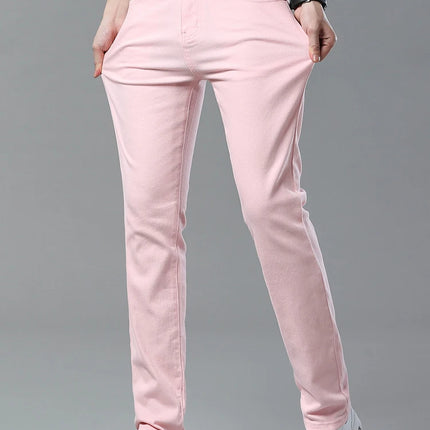 Four Season New Men's Yellow Jeans Fashion Business Casual Straight Denim Stretch Trousers All-match Men's Casual Pants Jeans