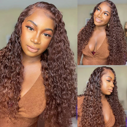 4# Human Hair Bundles Water Curly Human Hair Weave 1 3 4 Bundles Deal Remy Hair Extension for Black Women Chocolate Brown Color