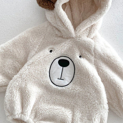 Baby Hooded Romper Bear Ears Cute Plush Baby Clothes Winter 0-2 Years Old Korean version Baby Clothes Baby Romper