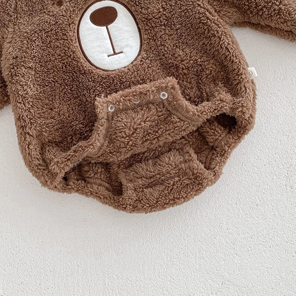 Baby Hooded Romper Bear Ears Cute Plush Baby Clothes Winter 0-2 Years Old Korean version Baby Clothes Baby Romper