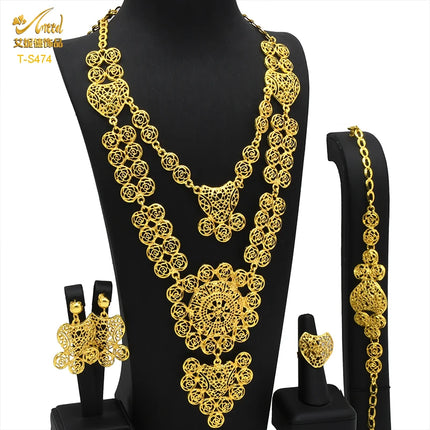 ANIID Indian 24K Gold Color Necklace Set Nigerian Party Bridal Wedding Ethiopian Luxury Dubai Jewelry Wholesale 2024 New Gifts