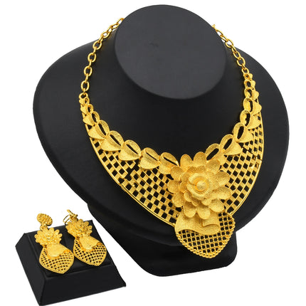 ANIID Indian 24K Gold Color Necklace Set Nigerian Party Bridal Wedding Ethiopian Luxury Dubai Jewelry Wholesale 2024 New Gifts