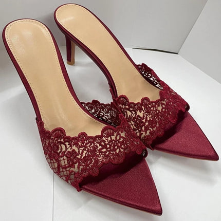 New Summer Women's High-heeled Sandals, Sexy and Comfortable Lace Embroidered Shoes, Mules, Banquet Shoes