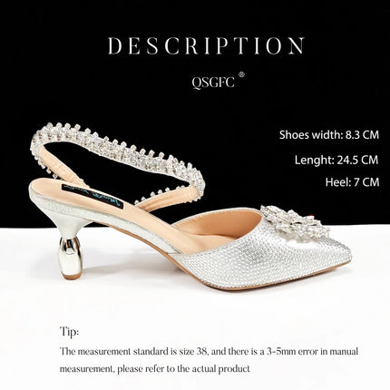 African Special Banquet Elegant Style Silver Color Party Wedding Pointed Toe  Heel Women Shoes and Bag Set With Rhinestone