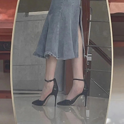 Bla Patent Leather Hollow out Strap High Heels Sandals Women's Pointed Toe Thin Heel Sexy 2025 New Spring Autumn