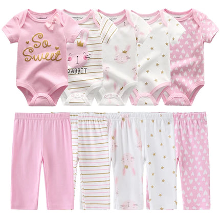 6/9/10Pieces Cotton Baby Boy Clothes Sets Cartoon Newborn Baby Girl Clothes Unisex Bodysuits+Pants Print Sleeveless Bebes