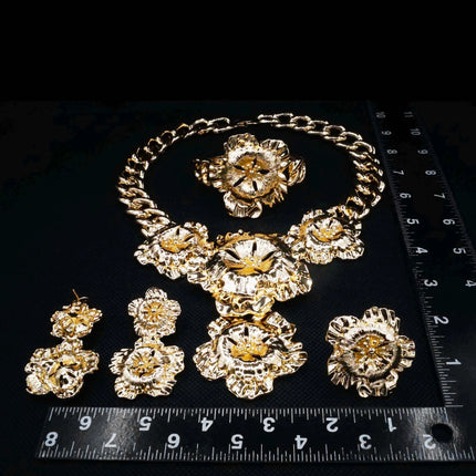 Big Style Flower Women Jewelries Set Factory Necklace Earrings Bangle Ring Wedding