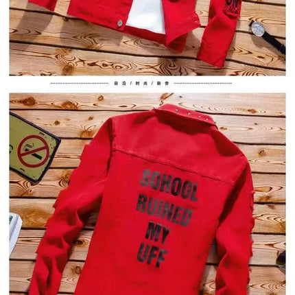 Spring Autumn Mens Denim Jacket + Jeans Pants Set Fashion Single Breasted Coat Trousers Two Piece Denim suit