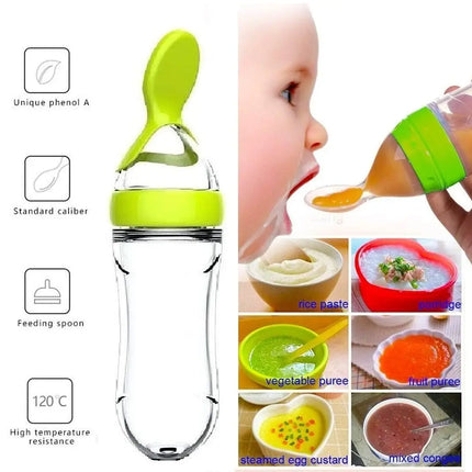 Squeezing Feeding Bottle Cup Silicone Newborn Baby Pacifier Training Rice Spoon Infant Cereal Food Supplement Feeder Tableware