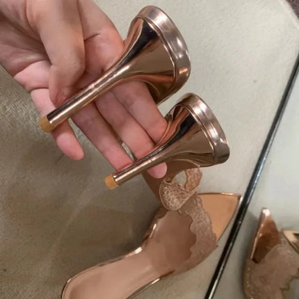 New Summer Women's High-heeled Sandals, Sexy and Comfortable Lace Embroidered Shoes, Mules, Banquet Shoes