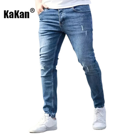Kakan - European and American High-quality Men's Small Leg Elastic Hole Long Jeans, Street Tight New Jeans