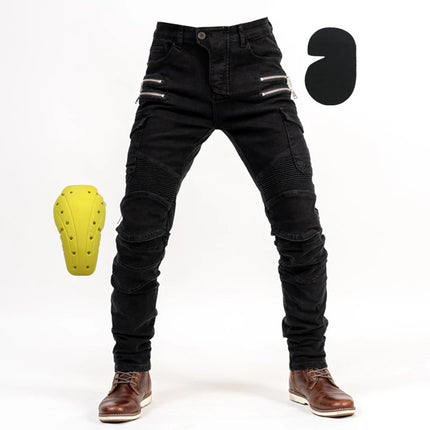 Motorcycle Riding Jeans Men Multi-Pockets Riding Pants with Knee Pads Casual Denim Trousers Solid Fashion Cargo Pant Biker New