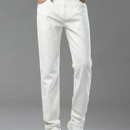 Four Season New Men's Yellow Jeans Fashion Business Casual Straight Denim Stretch Trousers All-match Men's Casual Pants Jeans