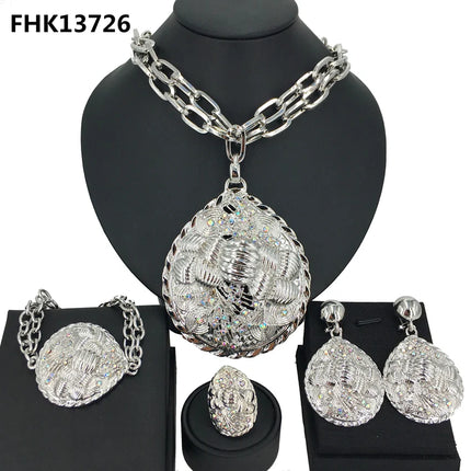 2022 Hot Selling Brazilian Dubai Italian Gold Plated Jewelry Women's Wedding Party Banquet Big Pendant Jewelry Sets FHK13725